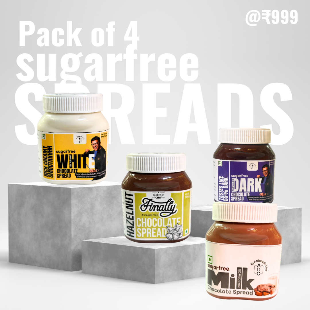 ADC Sugar Free Chocolate Spread Pack of 4 (No Palm Oil, No Sugar) - Milk, Hazelnut, Dark, White | 200g Each