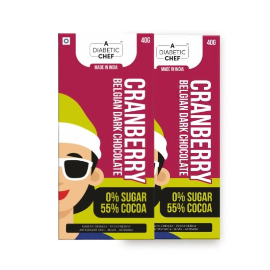 Cranberry Belgian Sugar-Free Dark Chocolate | A Diabetic Chef | Vegan, 40g