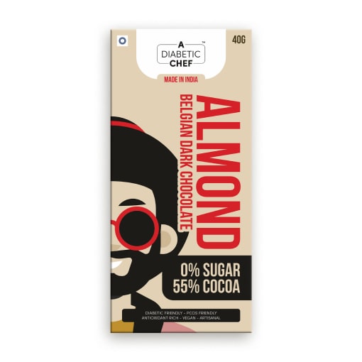 Almond Belgian Sugar-Free Dark Chocolate | A Diabetic Chef | Vegan, 40g