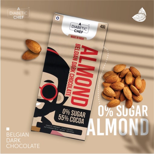 Almond Belgian Sugar-Free Dark Chocolate | A Diabetic Chef | Vegan, 40g