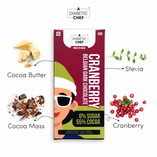 Cranberry Belgian Sugar-Free Dark Chocolate | A Diabetic Chef | Vegan, 40g