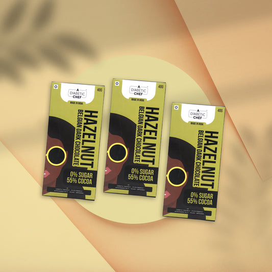 Hazelnut Belgian Sugar-Free Dark Chocolate (Pack of 3) | A Diabetic Chef | Vegan, 40g