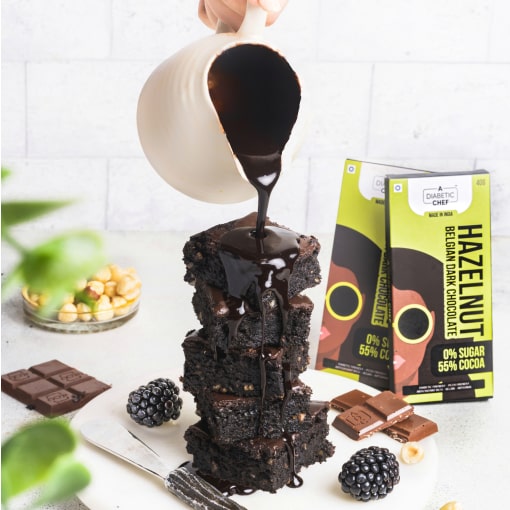 Hazelnut Belgian Sugar-Free Dark Chocolate (Pack of 3) | A Diabetic Chef | Vegan, 40g