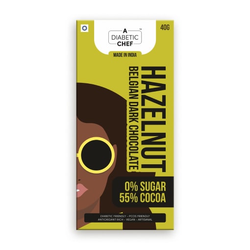 Hazelnut Belgian Sugar-Free Dark Chocolate | A Diabetic Chef | Vegan, 40g