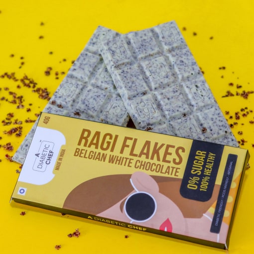 Ragi Flakes Sugar-Free Belgian White Chocolate | A Diabetic Chef | 40g