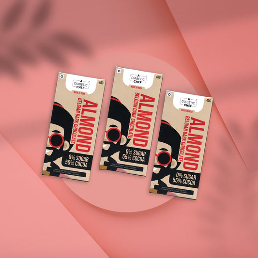 Almond Belgian Sugar-Free Dark Chocolate (Pack of 3) | A Diabetic Chef | Vegan, 40g