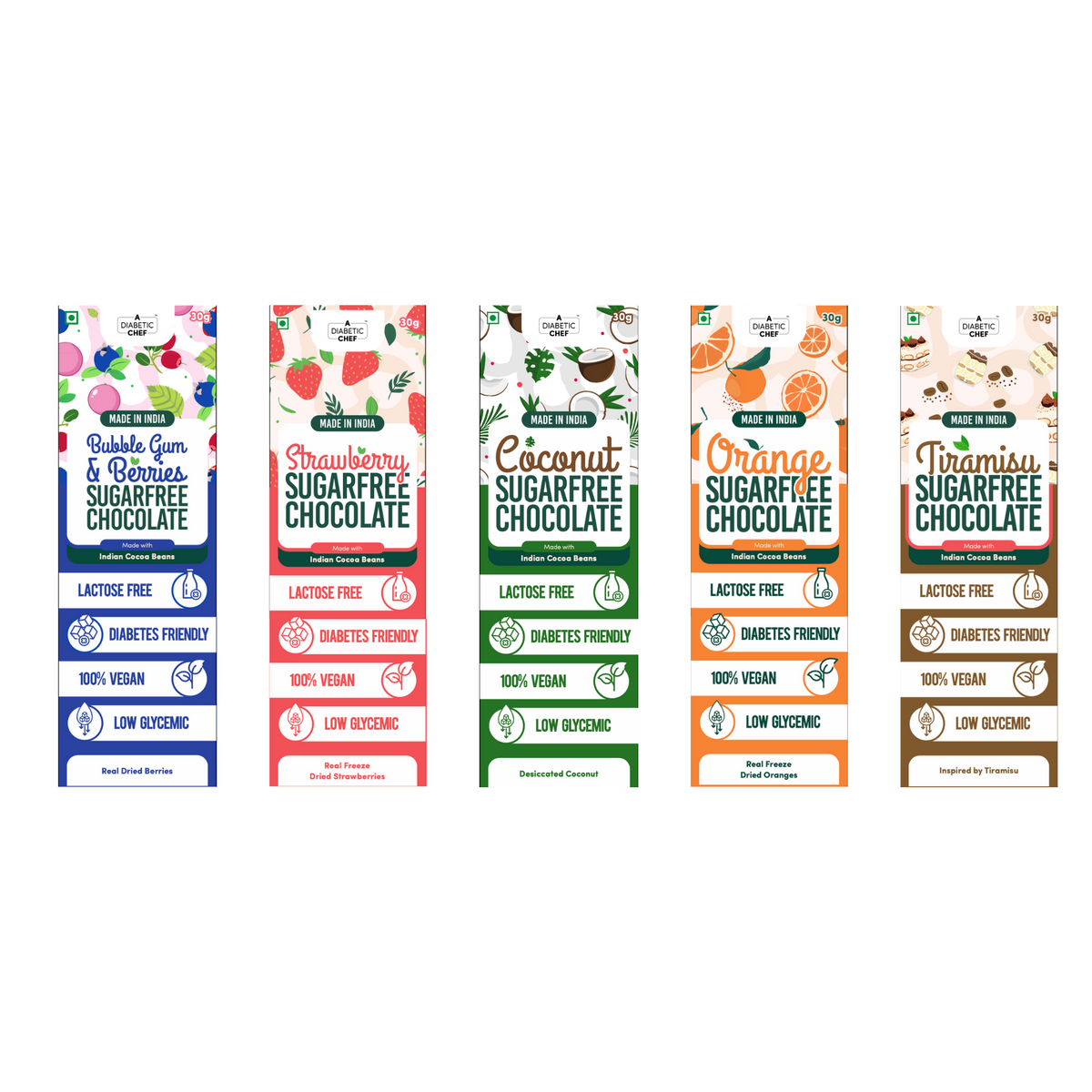Sugar-Free Chocolates | A Diabetic Chef | Vegan, 30g (Pack of 10 Assorted Flavours)