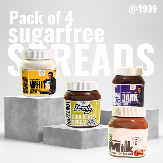 ADC Sugar Free  Chocolate Spread Pack of 4 (No Palm Oil, No Sugar) - Milk, Hazelnut, Dark, White | 200g Each