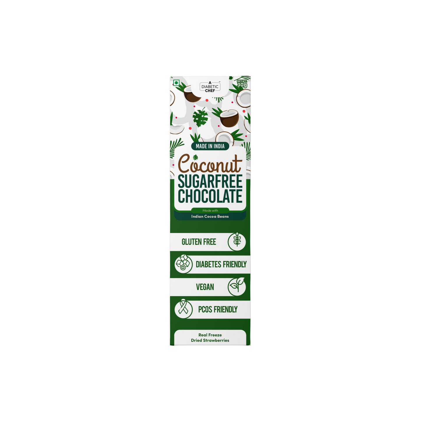 Coconut SugarFree Chocolate (Pack of 3) | A Diabetic Chef | Vegan, 30g