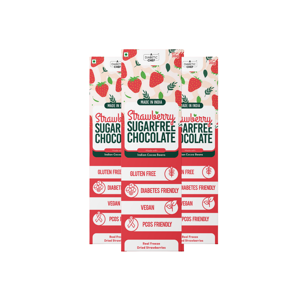 Strawberry SugarFree Chocolate (Pack of 3) | A Diabetic Chef | Vegan, 30g