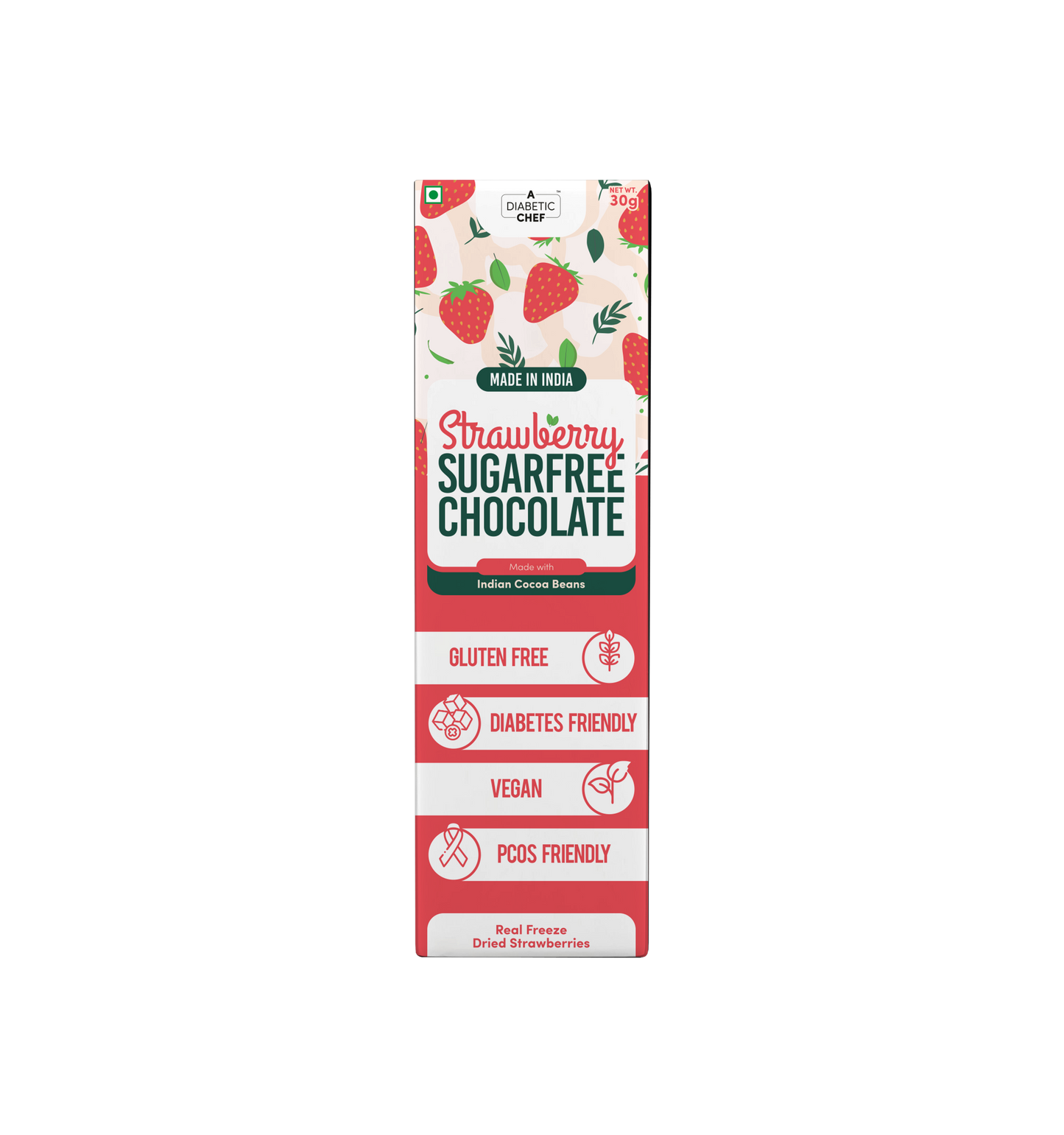 Strawberry SugarFree Chocolate (Pack of 3) | A Diabetic Chef | Vegan, 30g
