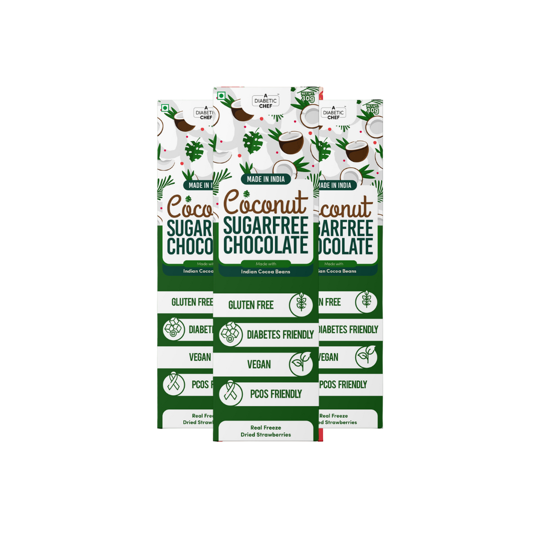 Coconut SugarFree Chocolate (Pack of 3) | A Diabetic Chef | Vegan, 30g