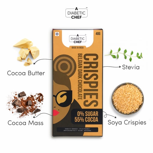 Crispies Belgian Sugar-Free Dark Chocolate (Pack of 3) | A Diabetic Chef | Vegan, 40g