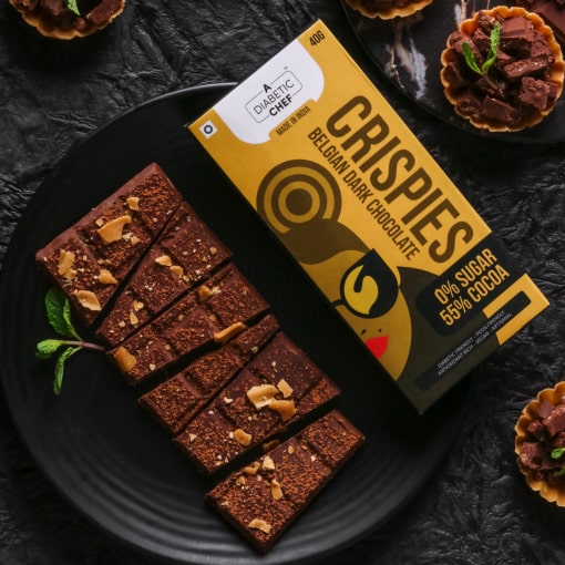 Crispies Belgian Sugar-Free Dark Chocolate (Pack of 3) | A Diabetic Chef | Vegan, 40g