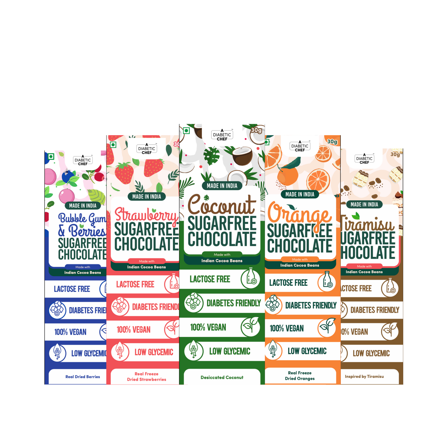 Sugar-Free Chocolates | A Diabetic Chef | Vegan, 30g (Pack of 5 Assorted Flavours)